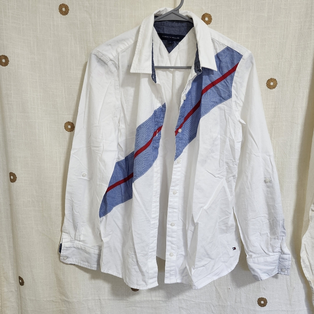 Tommy Hilfiger White Top with Blue Stripe